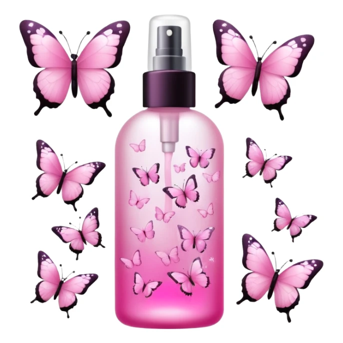 Pink body mist spray with butterflies on bottle  sticker