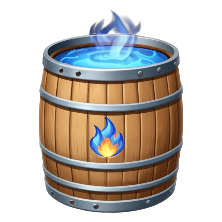 generate a realistic rust-free metal barrel with blue fire on it sticker