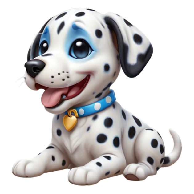 Cinematic Cute Yawning Harlequin Dalmatian Portrait Emoji, Head tilted slightly with a dramatic, wide-open yawn, showcasing a smooth Fur of predominantly white with bold black patches, floppy ears slightly drooping, round blue eyes barely open in drowsy contentment, Simplified yet irresistibly adorable features, highly detailed, glowing with a soft, cozy glow, high shine, relaxed yet expressive, stylized with a touch of whimsy, bright and endearing, soft glowing outline, capturing the essence of a sleepy yet affectionate guardian, so drowsy it feels like it could stretch out of the screen and curl up for a nap! sticker