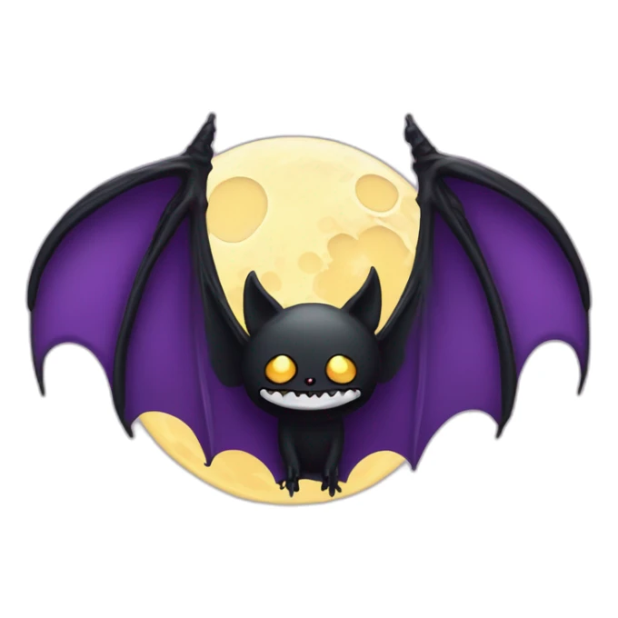 purple black vampire bat wings flying in front of large dripping crescent moon sticker
