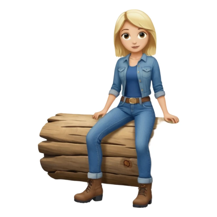 Naked blonde straddling on a wood log sticker