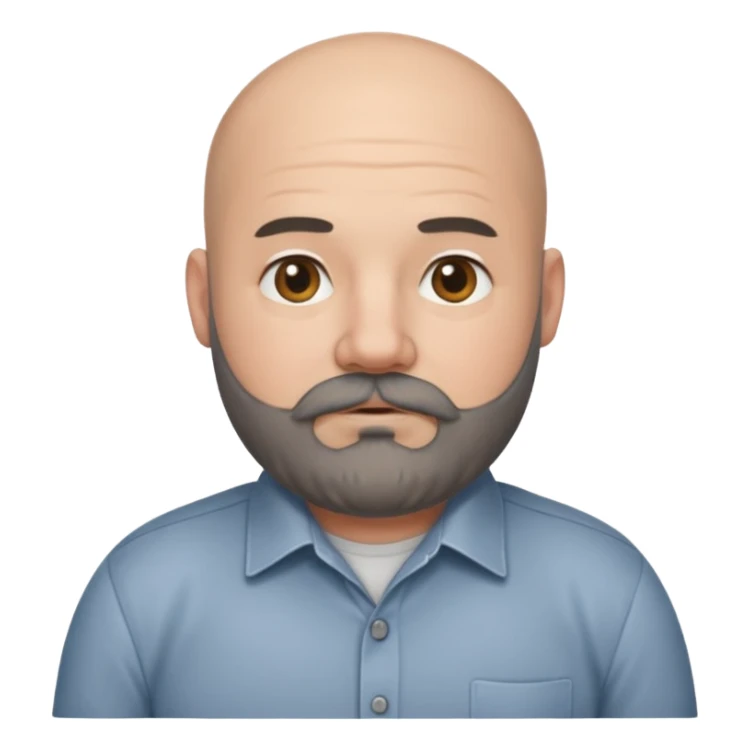 Bald chubby professional man with bushy black and grey beard, wearing a button down shirt sticker