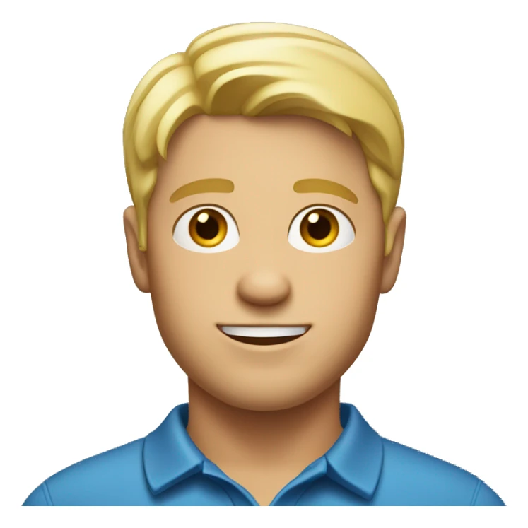 Blond man with a polo shirt and a middle part sticker