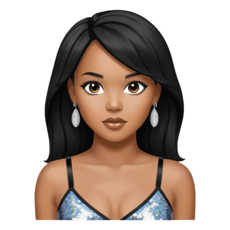 LeToya Luckett with black long hair, silver sequin crop top, silver earring sticker