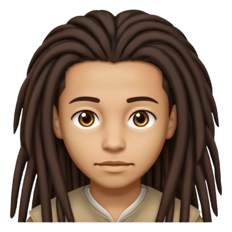 Lightskin with brown eyes and dark brown long dreads with a lining sticker