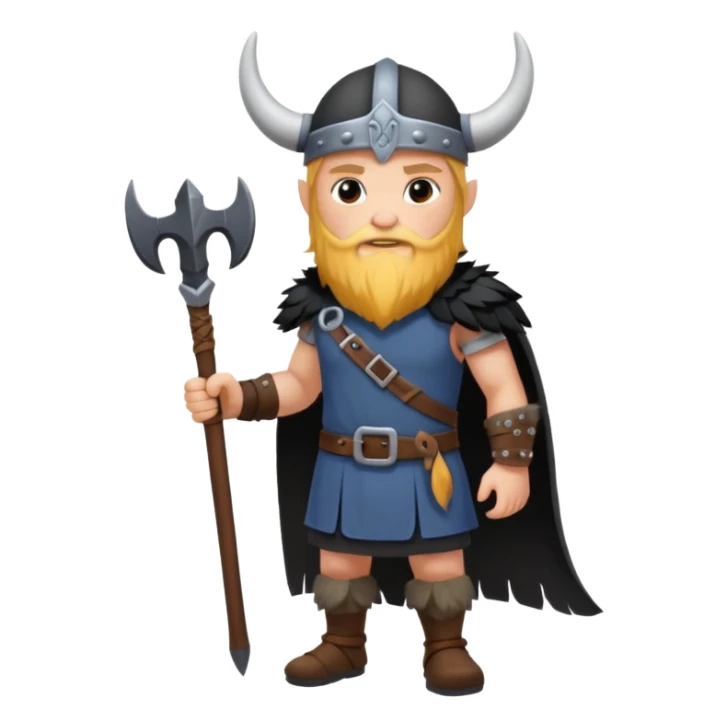 a cartoon Viking fully body raven with horned cap sticker