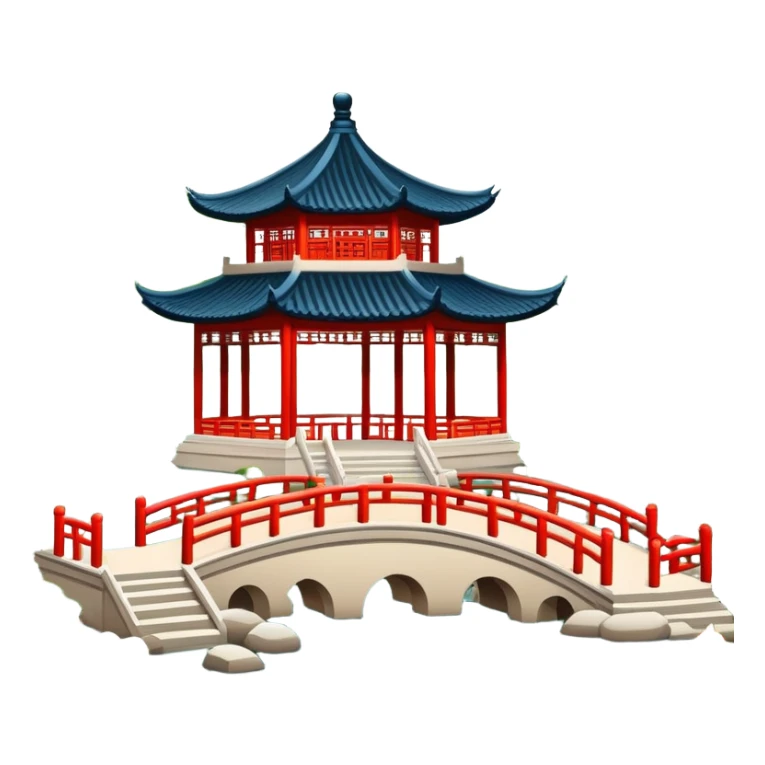 Suzhou classical garden with pavilion, simplified emoji style with bold outlines and bright colors, cartoon style traditional Chinese garden sticker