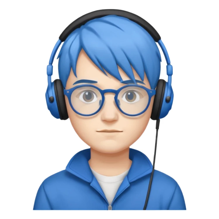 Faker with blue hair, T1 uniform, wearing glasses, white headphone











 sticker