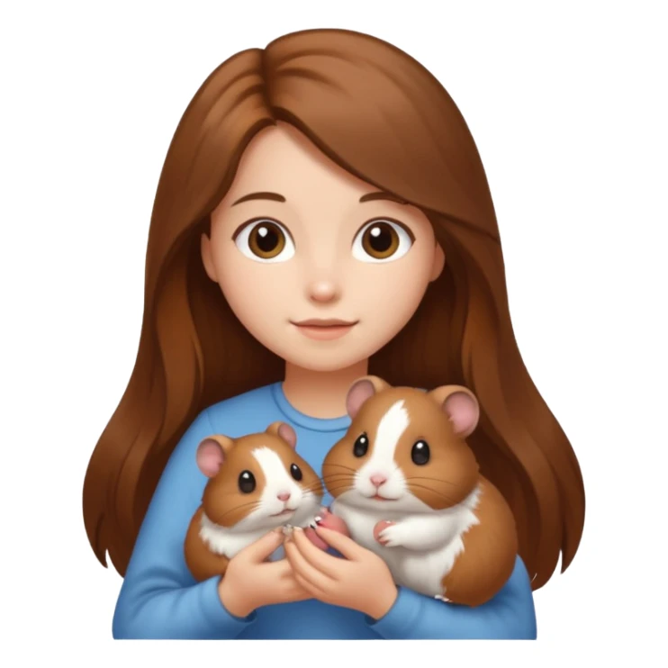 A pretty brown long hair  girl holding a hamster sticker