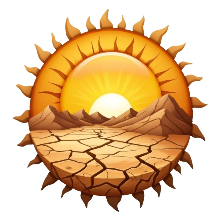 cracked dry earth with sun symbol above it, drought symbol sticker