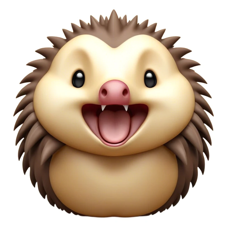 Cinematic Cute Yawning Echidna Portrait Emoji, Head tilted slightly with a dramatic, wide-open yawn, showcasing a soft, downy spiky fur with a slightly drooping snout and small, drowsy eyes, Simplified yet irresistibly adorable features, highly detailed, glowing with a soft, cozy glow, high shine, relaxed yet expressive, stylized with a touch of prickly whimsy, bright and endearing, soft glowing outline, capturing the essence of a sleepy yet affectionate echidna, so drowsy it feels like it could curl up out of the screen for a nap! sticker
