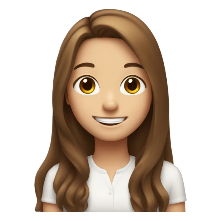 White cute girl with long brown hair smiles sticker