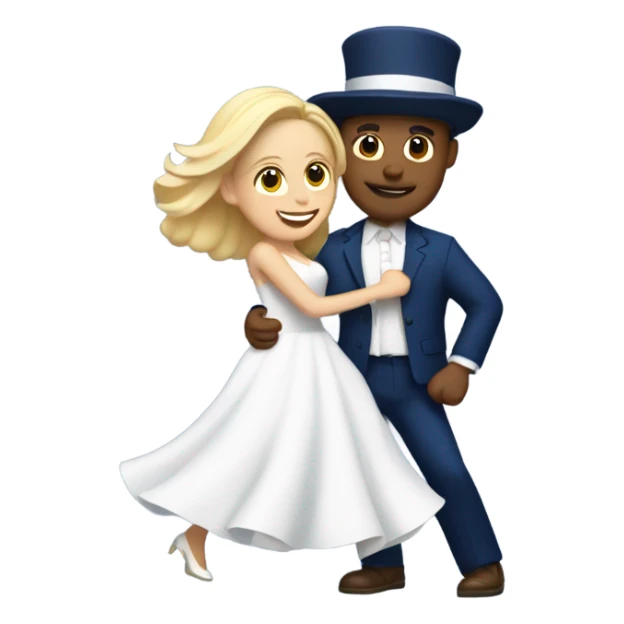 Puerto rican beard short hair with blue hat and navy blue suit first dance with blond long hair girl with white  wedding dress  sticker