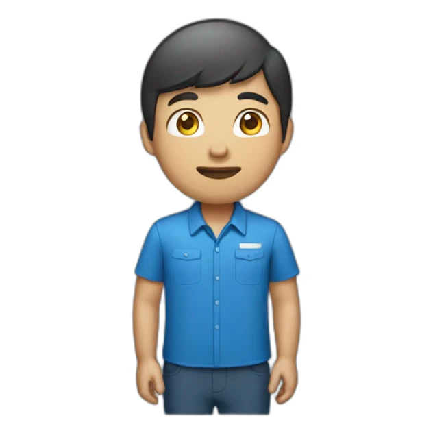 indonesian employee wearing blue shirt and blue helmet sticker