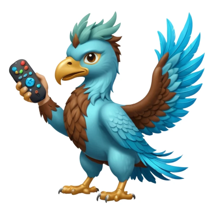 Solid color aqua blue mythical Griffin holding a gaming remote and brown leather American football sticker