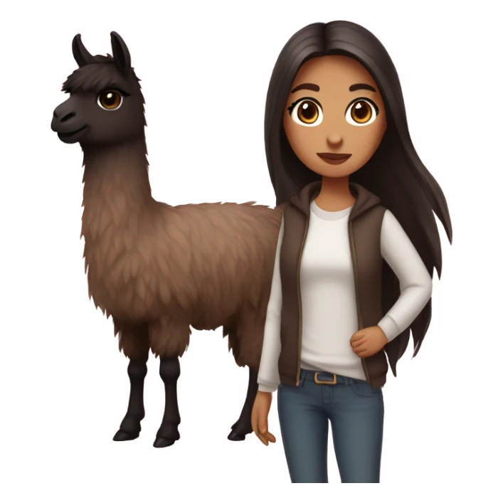 dark brown haired girl with dark brown eyes with llamas sticker