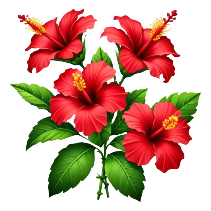 bouquet red Hawaiian hibiscus, luxuriant, stem, leaf, bud sticker