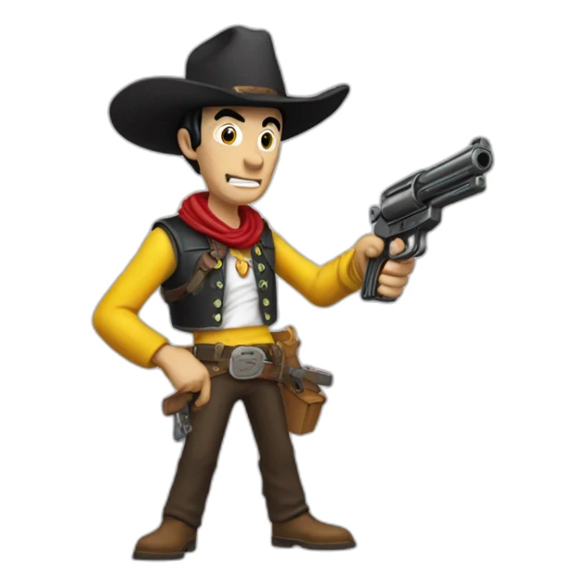 Lucky luke with a gun eat a pizza sticker