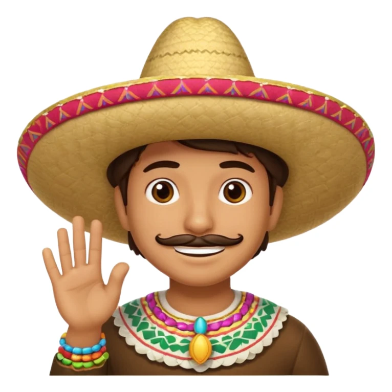 person deep in thought with a light smile on his face, wearing a traditional Mexican sombrero. The character has a neutral or slightly furrowed expression, one hand gently touching their chin in a classic thinking pose.  sticker