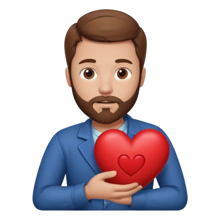 Man with brown hair & beard holding heart in his Arm sticker