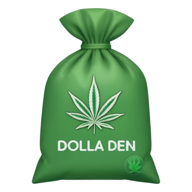 Weed pound baggie with the name Dolla Den and a logo sticker