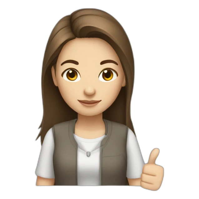 programmer girl with brown hair with gray eyes light skin thumbs up sticker
