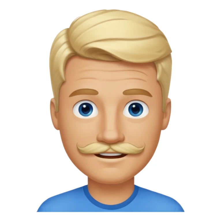 normal emoji 👨🏼 white guy with blond hair, mustache, and blue eyes. No shoulders or neck. Just head. Hair a little mussed and stylish. Smiling sticker