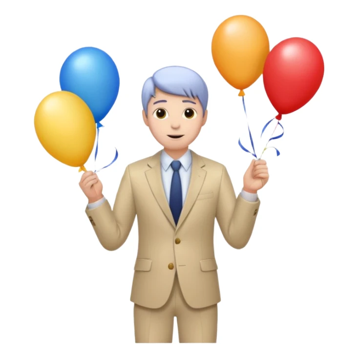 birthday  boy in biege suit + baloons sticker