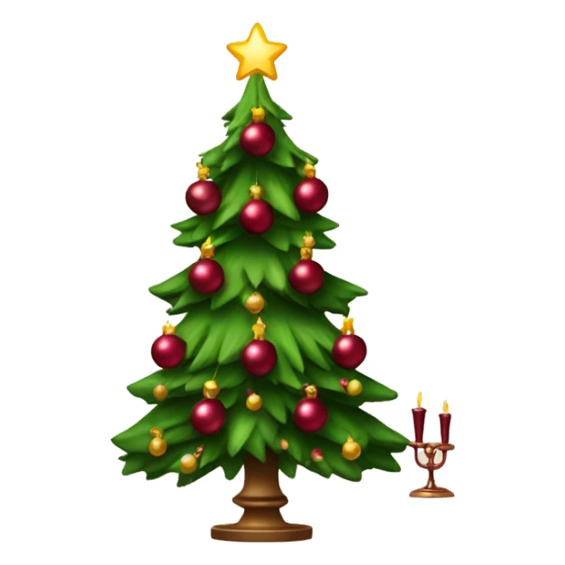 Christmas tree with burgundy ornaments and candlesticks sticker