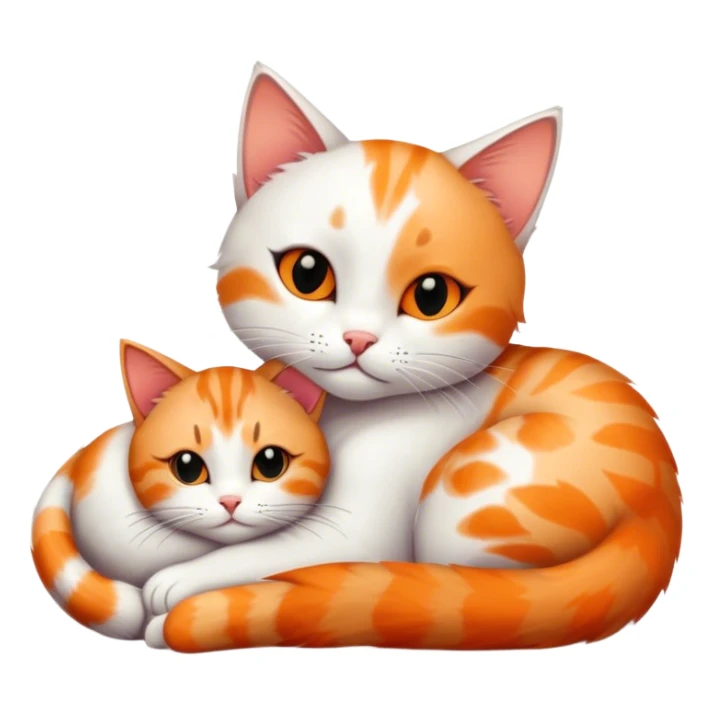 A white cat with black spots cuddling a tabby cat sticker