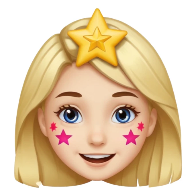 A girl with star-shaped cheek paint, cheering with bright eyes. sticker