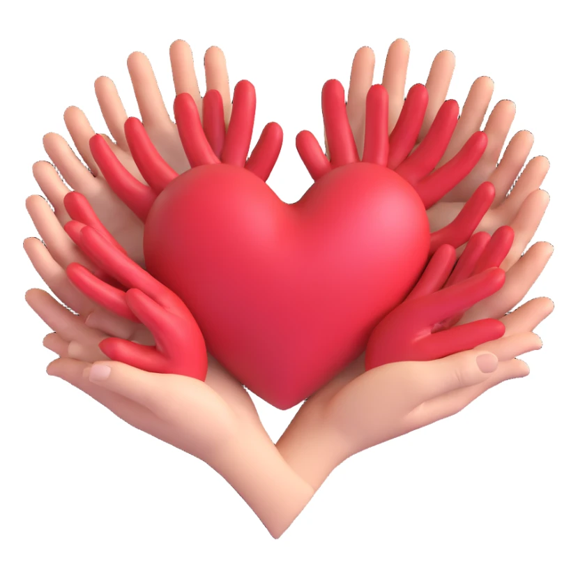 modern emoji of a heart formed by multiple hands, symbolizing unity and support sticker