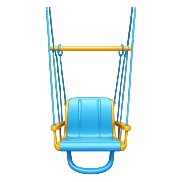 a colorful plastic swing with a safety bar in front, hanging from two ropes, glossy surface and soft shadows sticker