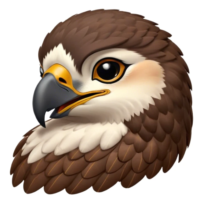 Meme-Worthy Cute Sleeping Hawk Portrait Emoji, Head resting peacefully with a contented smile, showcasing a robust, agile form with eyes gently closed in serene slumber and a subtly curved beak, Simplified yet adorably endearing features, highly detailed, glowing with a soft, drowsy light, high shine, relaxed and utterly lovable, stylized with an air of playful laziness, soft glowing outline, capturing the essence of a sleeping hawk that feels destined to become the next viral icon of adorable rest! sticker