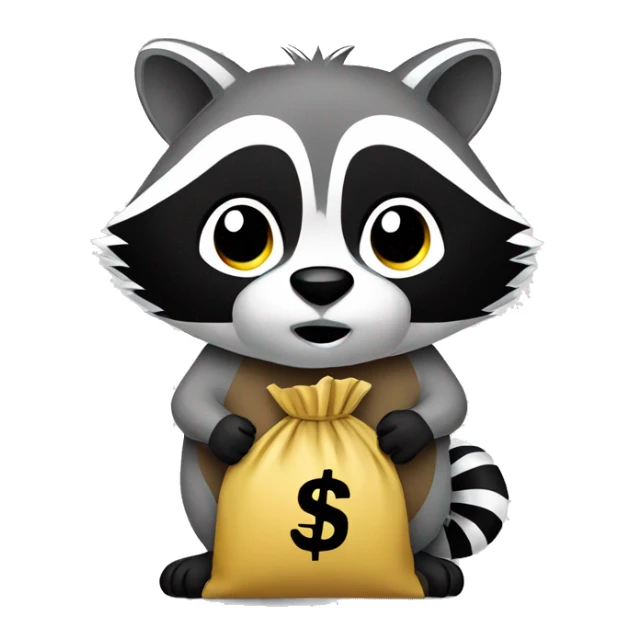 racoon with a bag of money, funny and simple sticker