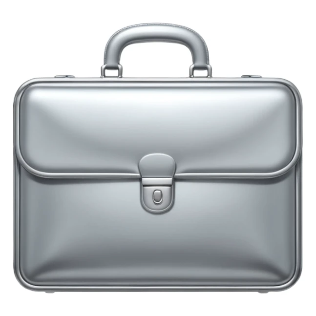 A luxury briefcase emoji made of polished silver chrome, smooth rectangular shape, metallic reflections, minimal high-end design, swag business aesthetic, iOS emoji style, centered, clean white background
 sticker