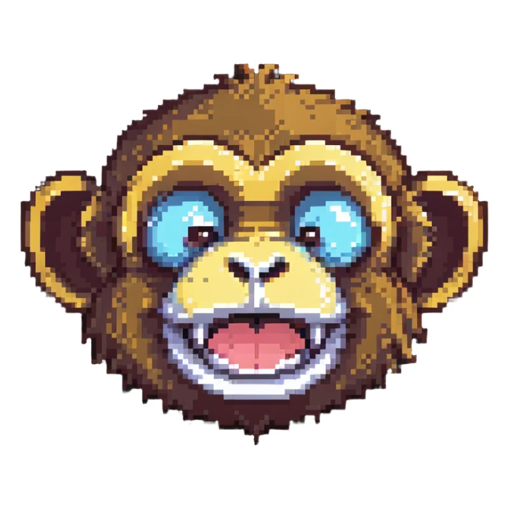 pixel art of a laughing monkey sticker