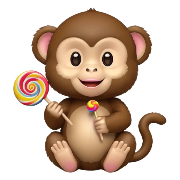 Monchichi monkey toy holding a colorful lollipop sticker