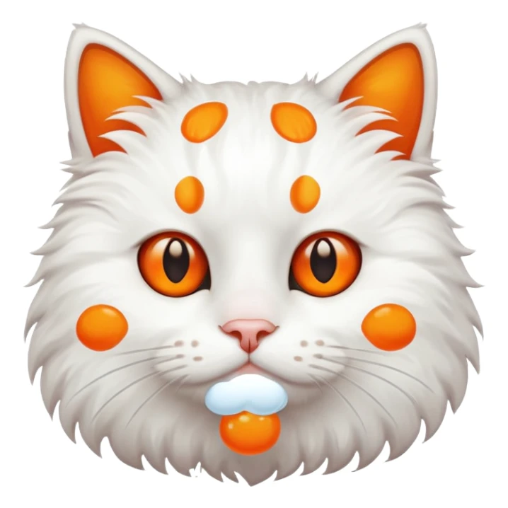 A white cat that have a orang in round part sticker