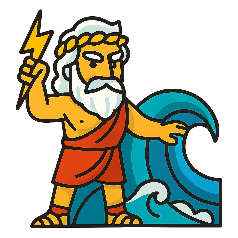 Zeus with a wave sticker