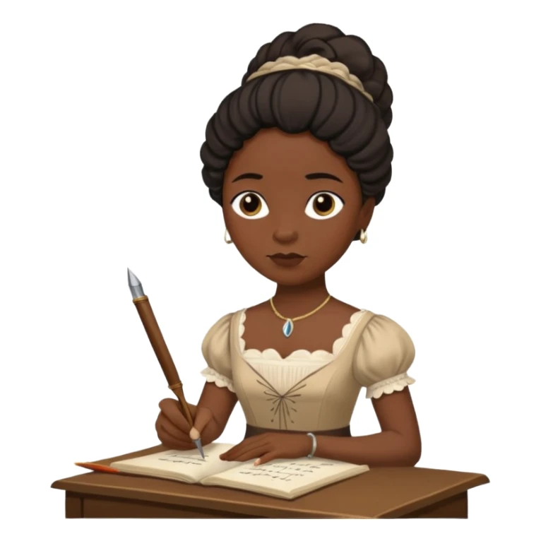 Jane austin writing with a quill in hand, make her black sticker