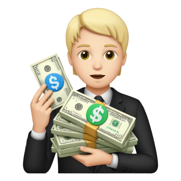 the shh emoji holding a big stack of dollars sticker