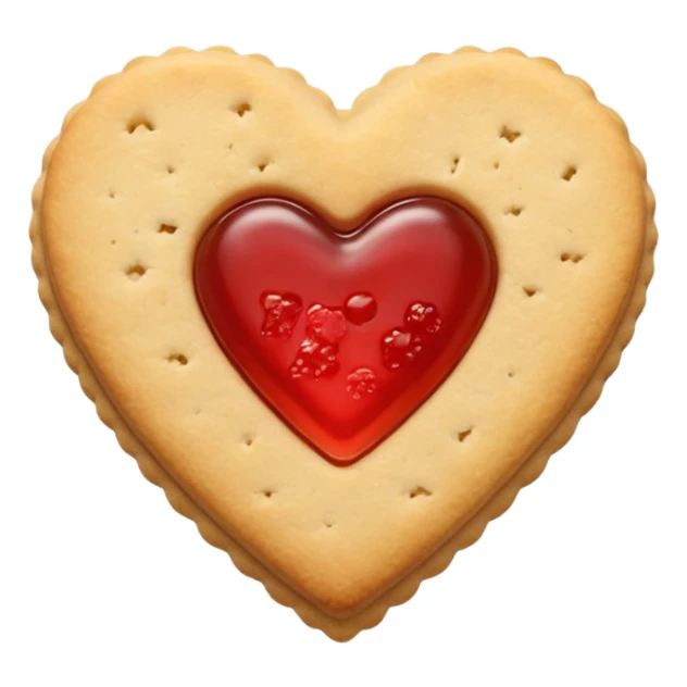 Realistic shortbread cookie in the shape of a heart with light red jelly sticker