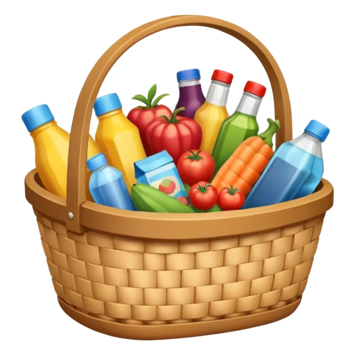 basket with supermarket products sticker