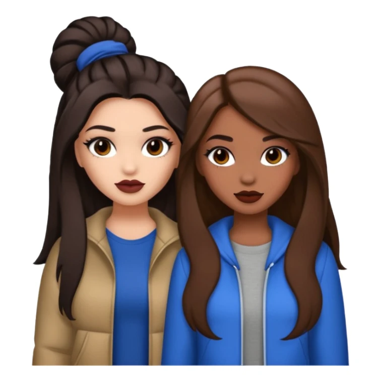 Boujy baddie best friends, trendy heavy makeup both dark hair one light skinned and one mocha brown pretty hair style  sticker