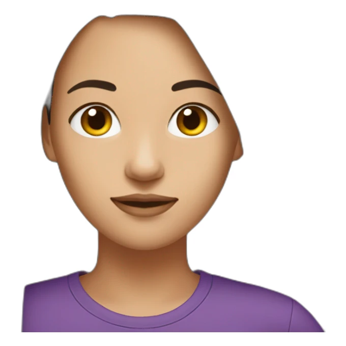 women,dark brown hair,using purple tshirt whith letters "4tech sticker