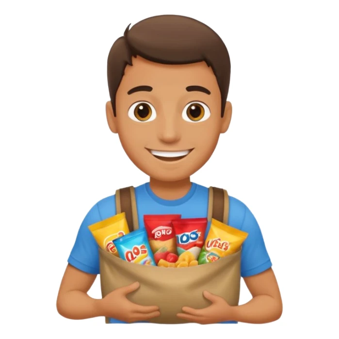 A guy with a bag full of snacks sticker