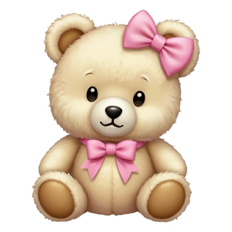 A cream teddy bear wearing a pink bow around his neck sticker