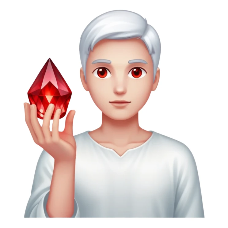 Pov white tone skin hand holding a red glowing crystal refracting light sticker