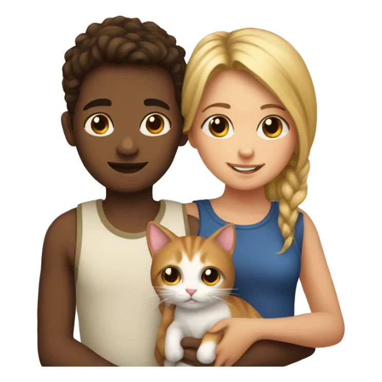 Girl with a boy holding a kitty sticker